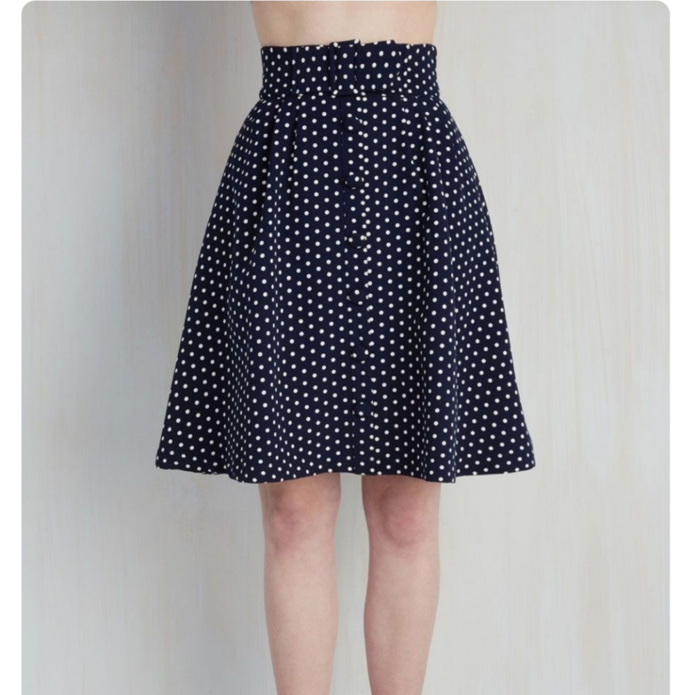 Modcloth | Retro Navy Polk-Dot Midi Skirt